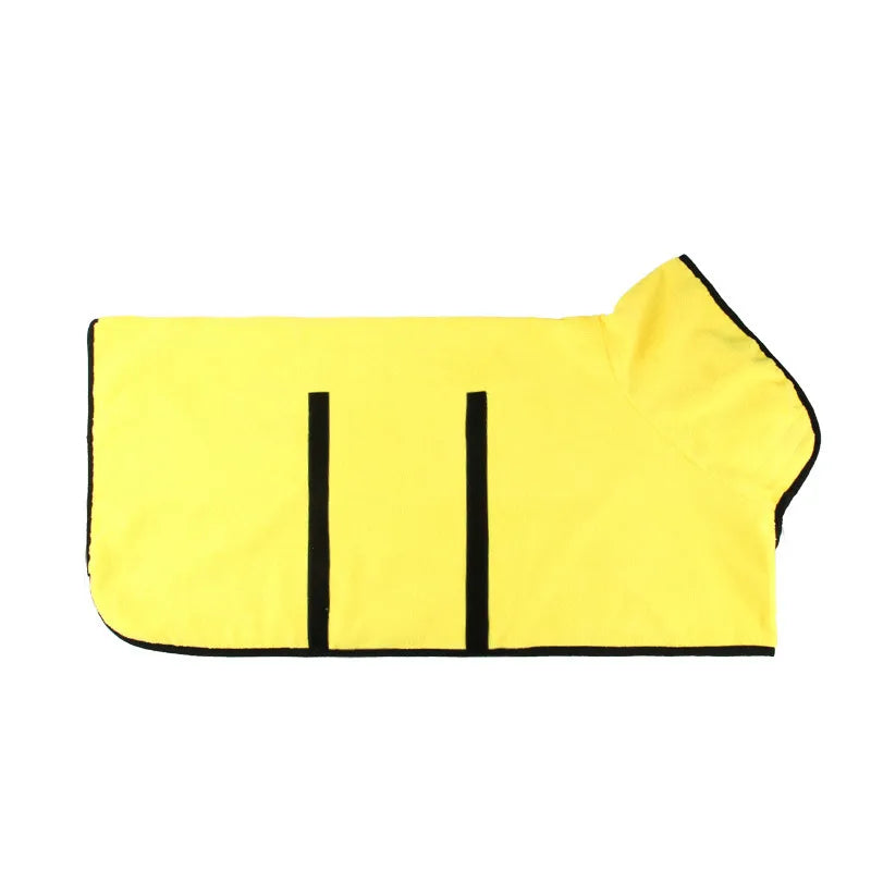 Wuffora CozyDry Dog Robe, yellow with black trim, laid flat